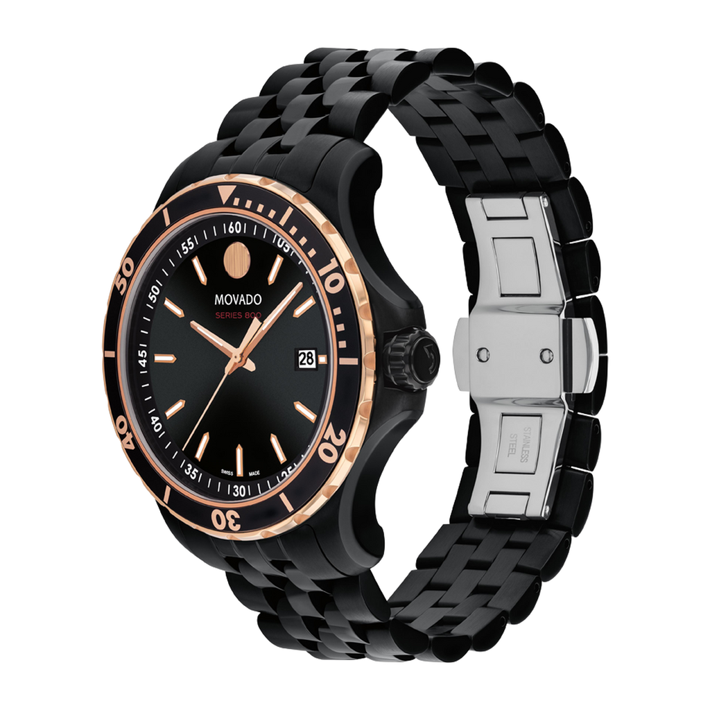 Movado 800 Series Black Dial Black Steel Strap Watch For Men - 2600162 Buy Now By Movado