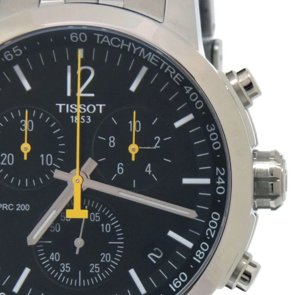 Tissot PRC 200 Chronograph Black Dial Silver Steel Strap Watch For Men - T114.417.11.057.00 Buy Now By Tissot