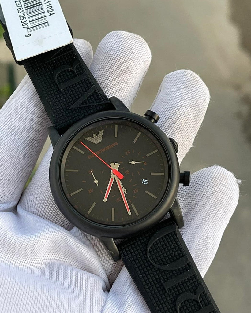 Emporio Armani Luigi Chronograph Black Dial Black Rubber Strap Watch For Men - AR11024 Buy Now By Emporio Armani