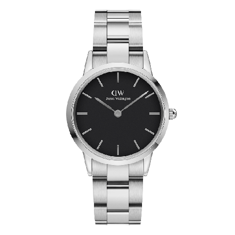 Daniel Wellington Iconic Link Black Dial Silver Steel Strap Watch For Women - DW00100206 Buy Now By Daniel Wellington
