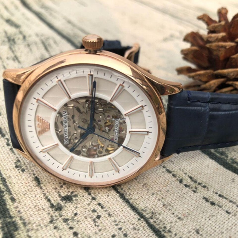 Emporio Armani Meccanico Automatic White Dial Blue Leather Strap Watch For Men - AR1947 Buy Now By Emporio Armani