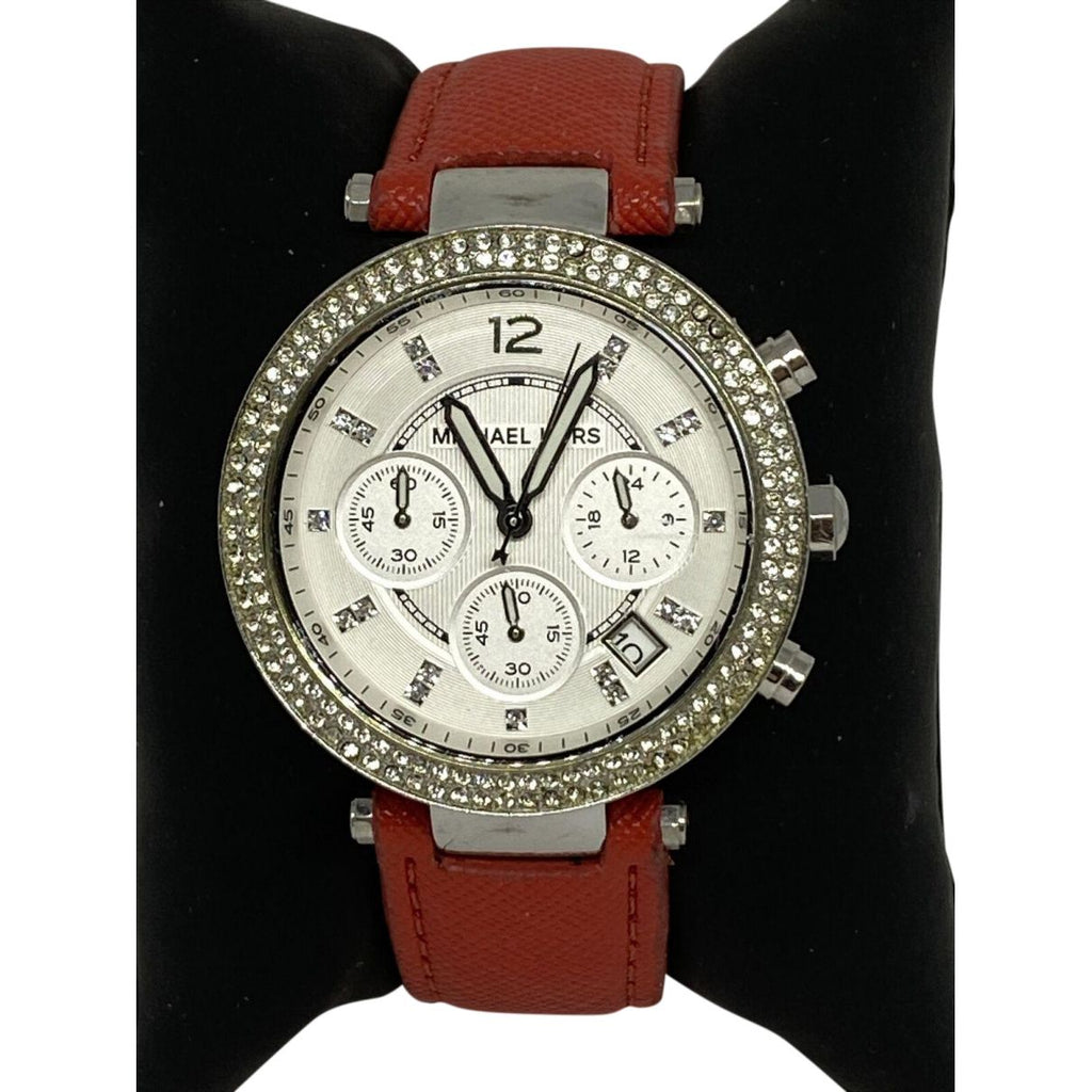 Michael Kors Parker Silver Dial Red Leather Strap Watch for Women - MK2278 Buy Now By Michael Kors