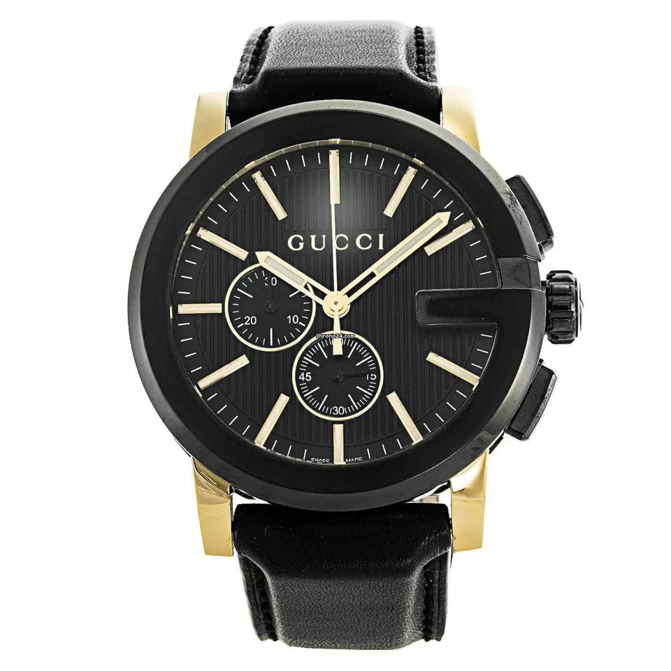 Gucci G Chrono Black Dial Black Leather Strap Watch For Men - YA101203 Buy Now By Gucci
