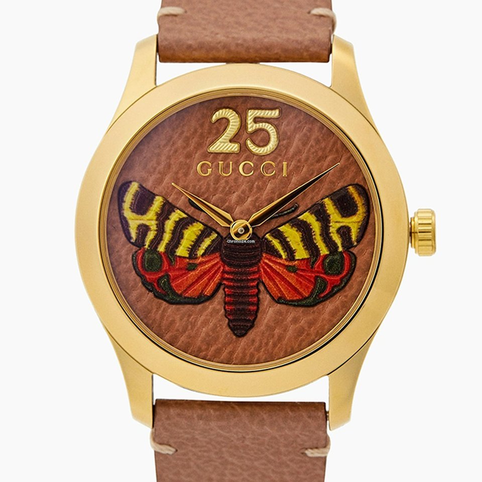 Gucci G Timeless Butterfly Brown Dial Brown Leather Strap Watch For Women - YA1264063 Buy Now By Gucci