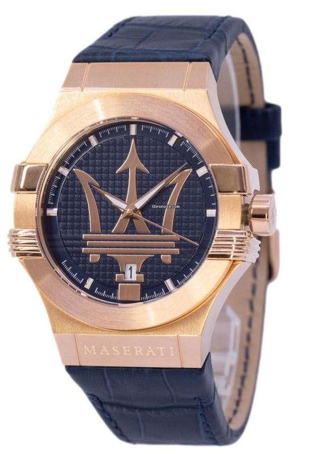 Maserati Potenza 42mm Rose Gold & Blue Dial Blue Leather Strap Watch For Men - R8851108027 Buy Now By Maserati