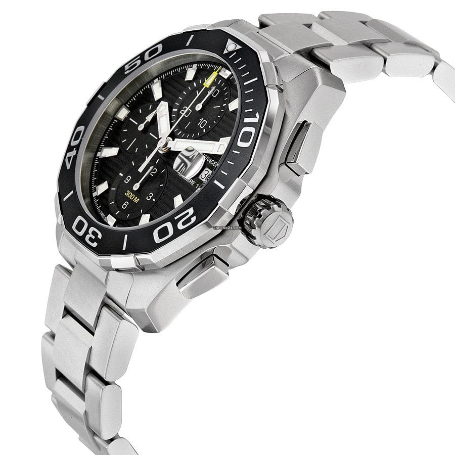 Tag Heuer Aquaracer Calibre 16 Day-Date Black Dial Silver Steel Strap Watch for Men - CAY211A.BA0927 Buy Now By Tag Heuer