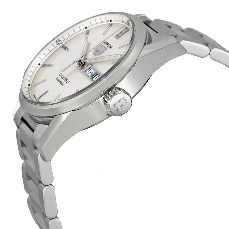 Tag Heuer Carrera Calibre 5 Automatic White Dial Silver Steel Strap Watch for Men - WAR201B.BA0723 Buy Now By Tag Heuer