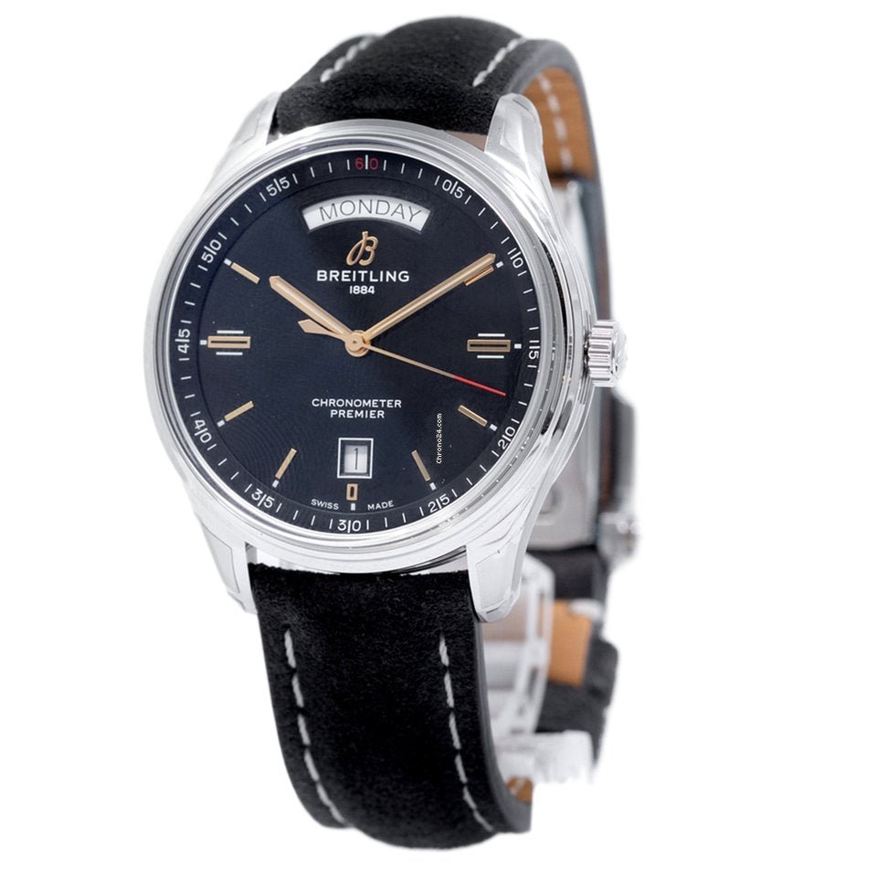 Breitling Premier Automatic 40mm Day & Date Black Dial Black Strap Mens Watch - A45340241B1X1 Buy Now By Breitling