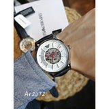 Emporio Armani Meccanico Silver Skeleton Dial Black Leather Strap Watch For Men - AR2072 Buy Now By Emporio Armani