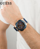 Guess Genesis Quartz Blue Dial Blue Silicone Strap Watch For Men - W1254G3 Buy Now By Guess