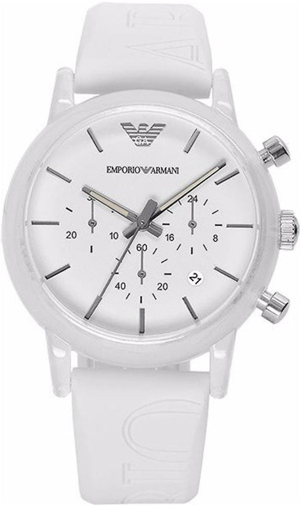 Emporio Armani Classic Chronograph White Dial White Rubber Strap Watch For Men - AR1054 Buy Now By Emporio Armani