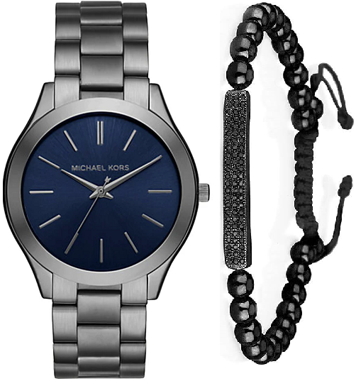 Michael Kors Slim Runway Blue Dial Grey Steel Strap Watch For Men - MK8584 Buy Now By Michael Kors