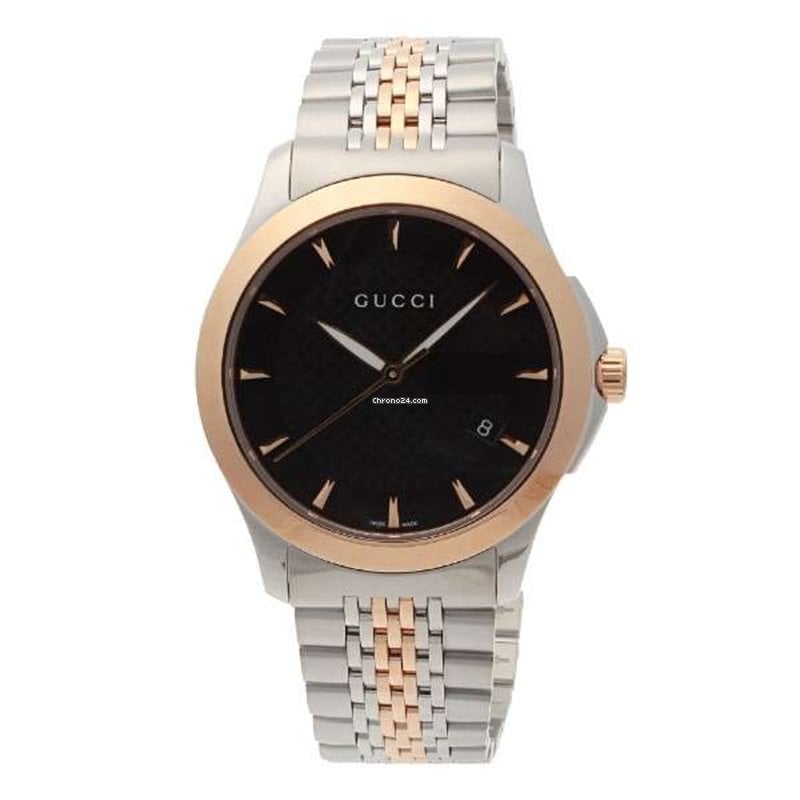 Gucci G Timeless Black Dial Two Tone Steel Strap Watch For Men - YA126410 Buy Now By Gucci