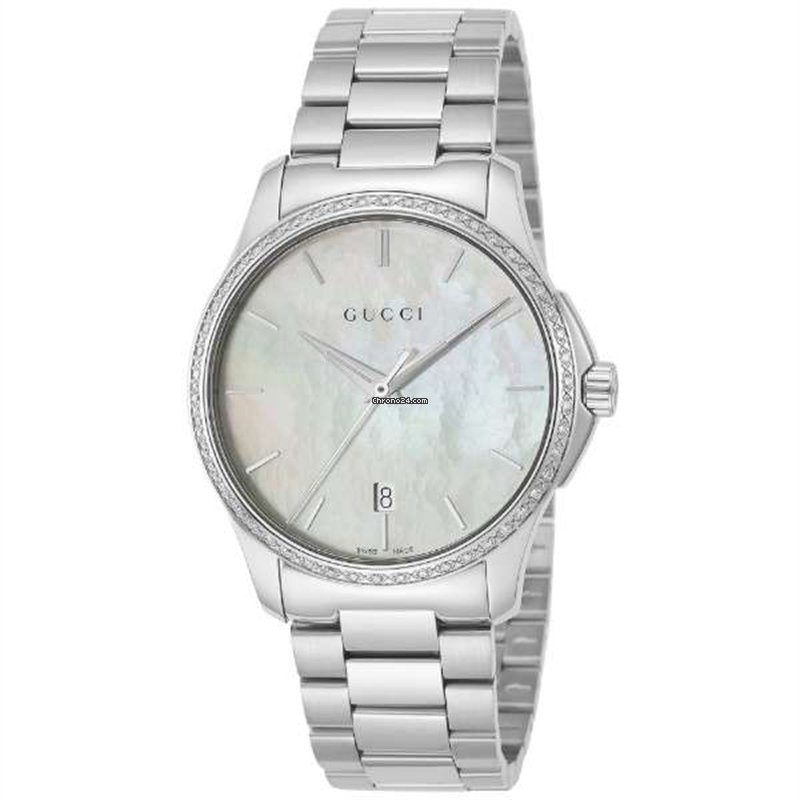 Gucci G Timeless Mother of Pearl White Dial Silver Steel Strap Watch For Women - YA126444 Buy Now By Gucci