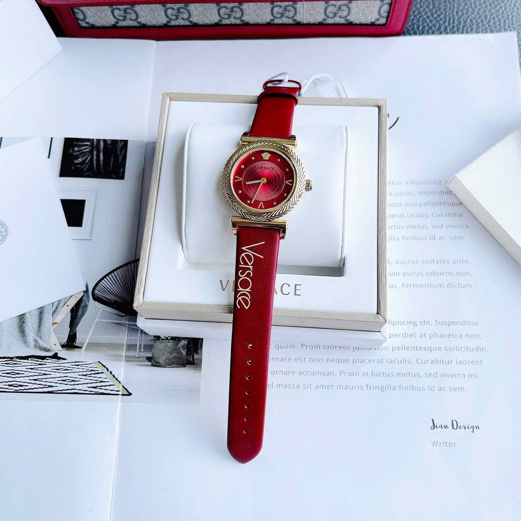 Versace V-Motif Red Dial Red Leather Strap Watch for Women - VERE00418 Buy Now By Versace