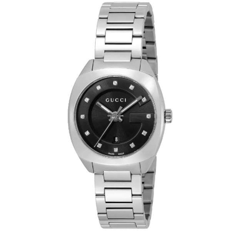 Gucci GG2570 Diamonds Black Dial Silver Steel Strap Watch For Women - YA142503 Buy Now By Gucci