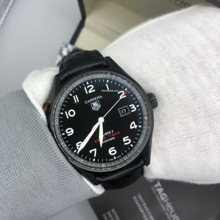 Tag Heuer Carrera Calibre 5 Drive Timer Black Dial Black Leather Strap Watch for Men - WAR2A80.FC6337 Buy Now By Tag Heuer