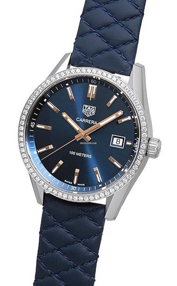 Tag Heuer Carrera Quartz Diamonds Blue Dial Blue Leather Strap Watch for Women - WAR1114.FC6391 Buy Now By Tag Heuer
