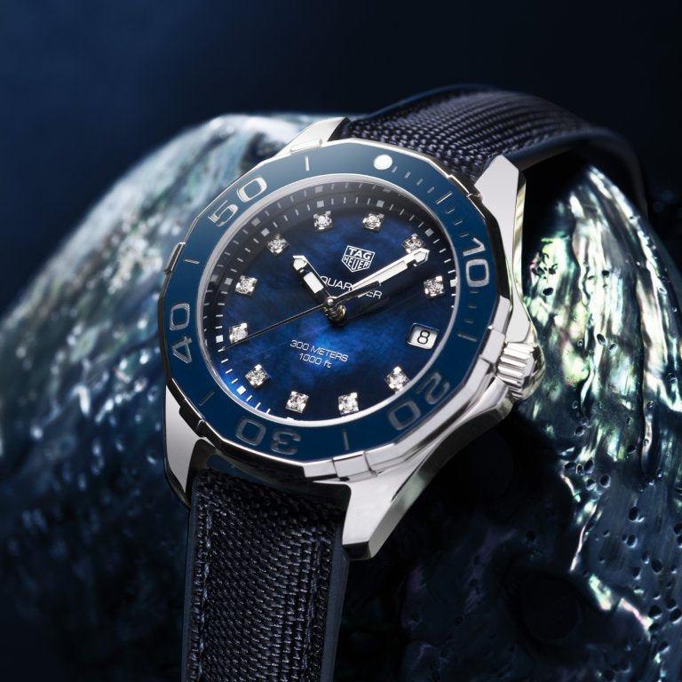 Tag Heuer Aquaracer Quartz Mother of Pearl Blue Dial Blue NATO Strap Watch for Women - WAY131L.FT6091 Buy Now By Tag Heuer