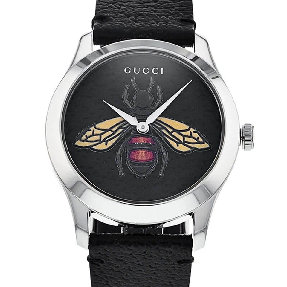 Gucci G Timeless Bee Black Dial Black Leather Strap Watch For Women - YA1264067 Buy Now By Gucci