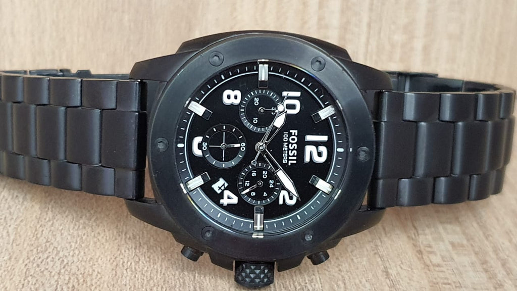 Fossil Machine Chronograph Black Dial Black Steel Strap Watch for Men - FS4927