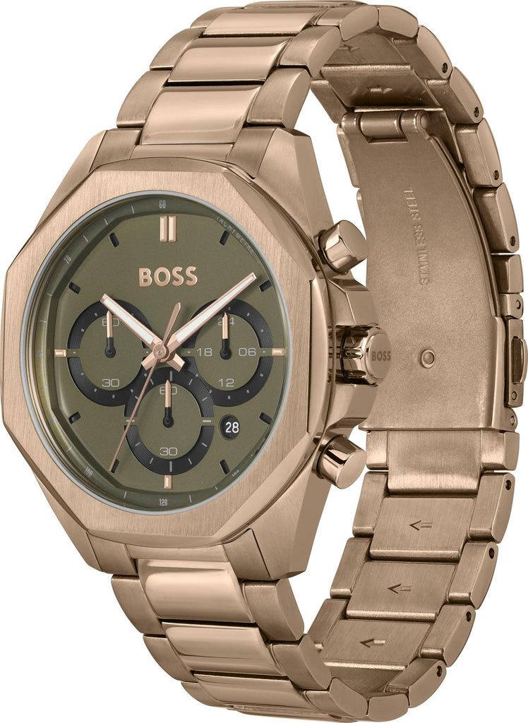 Hugo Boss Classic Chronograph Green Dial Beige Gold Steel Strap Watch For Men - 1514019 Buy Now By Hugo Boss