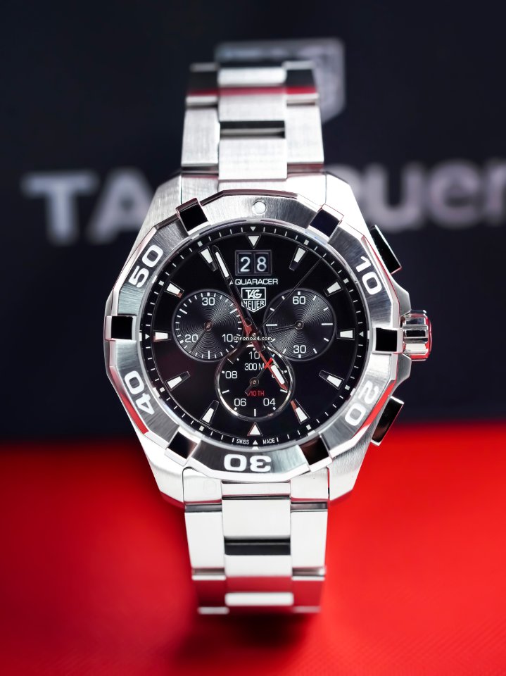 Tag Heuer Aquaracer Chronograph Black Dial Silver Steel Strap Watch for Men - CAY1110.BA0927
