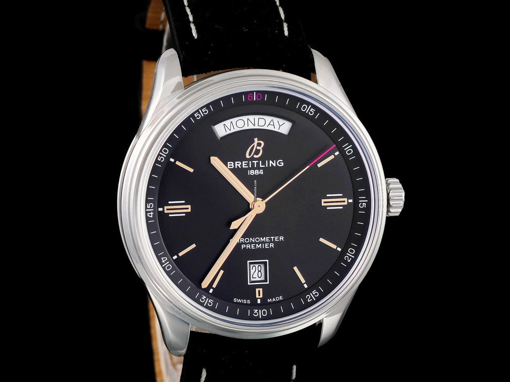 Breitling Premier Automatic 40mm Day & Date Black Dial Black Strap Mens Watch - A45340241B1X1 Buy Now By Breitling
