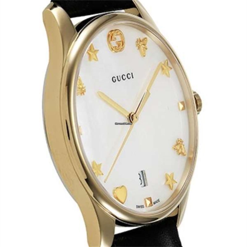 Gucci G-Timeless Mother of Pearl Dial Black Leather Strap Watch For Women - YA126589 Buy Now By Gucci