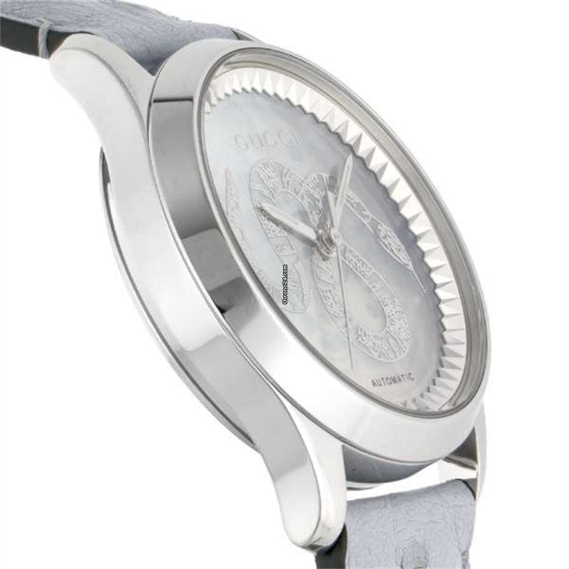 Gucci G Timeless Automatic Mother of Pearl Dial Blue Leather Strap Watch For Women - YA1264113 Buy Now By Gucci
