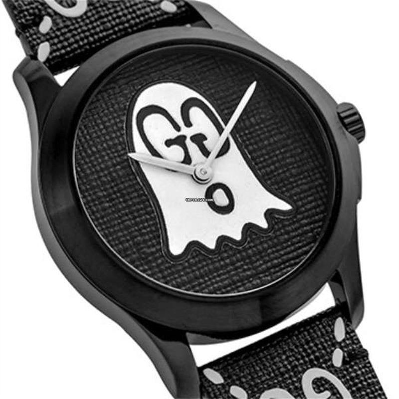 Gucci G Timeless Ghost Black Dial Black Leather Strap Watch For Men - YA1264018 Buy Now By Gucci