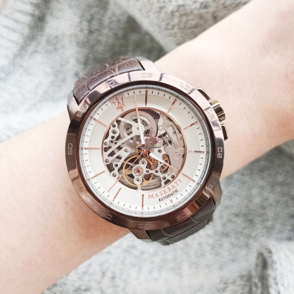 Maserati Ingegno Automatic White Skeleton Dial Brown Leather Strap Watch For Men - R8821119003 Buy Now By Maserati