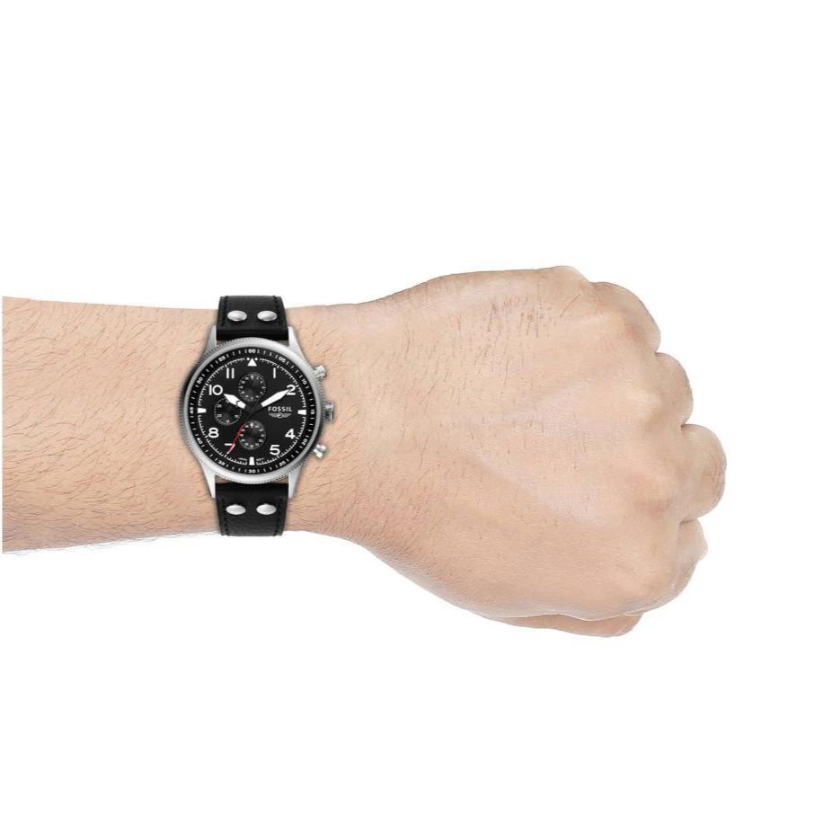 Fossil Retro Pilot Chronograph Black Dial Black Leather Strap Watch for Men - FS5806 Buy Now By Fossil