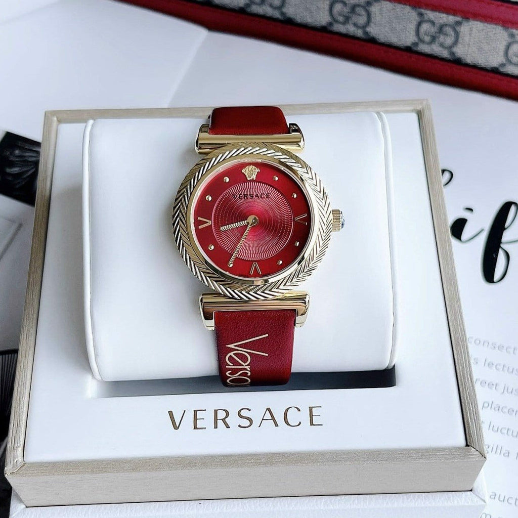Versace V-Motif Red Dial Red Leather Strap Watch for Women - VERE00418 Buy Now By Versace