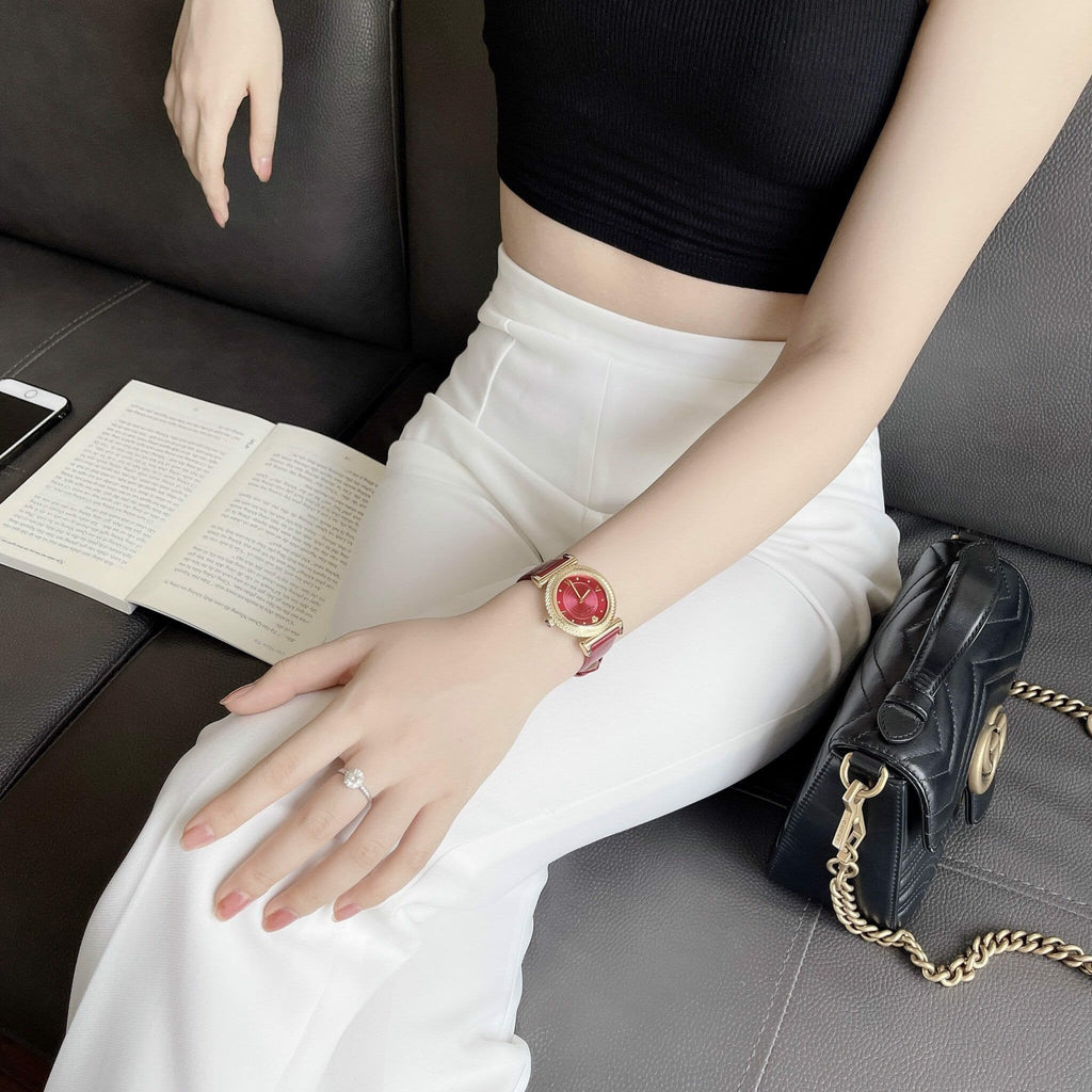 Versace V-Motif Red Dial Red Leather Strap Watch for Women - VERE00418 Buy Now By Versace