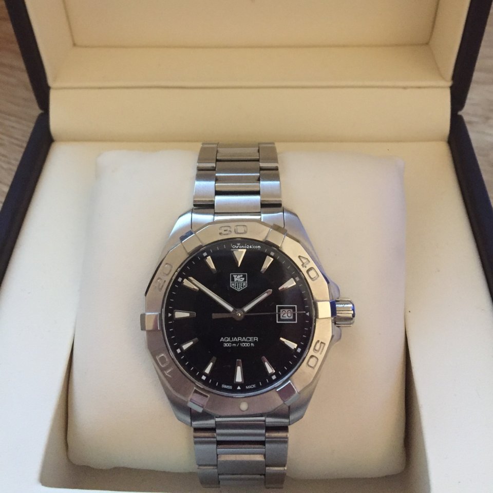 Tag Heuer Aquaracer 41mm Quartz Black Dial Silver Steel Strap Watch for Men - WAY1110.BA0928