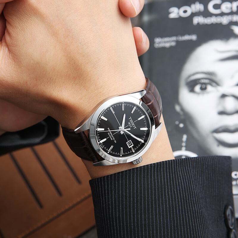 Tissot Gentleman Powermatic 80 Silicium Black Dial Brown Leather Strap Watch For Men - T127.407.16.051.01 Buy Now By Tissot