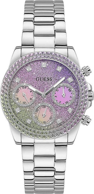 Guess Sol Chronograph Crystals Multicolor Dial Silver Steel Strap Watch For Women - GW0483L1 Buy Now By Guess