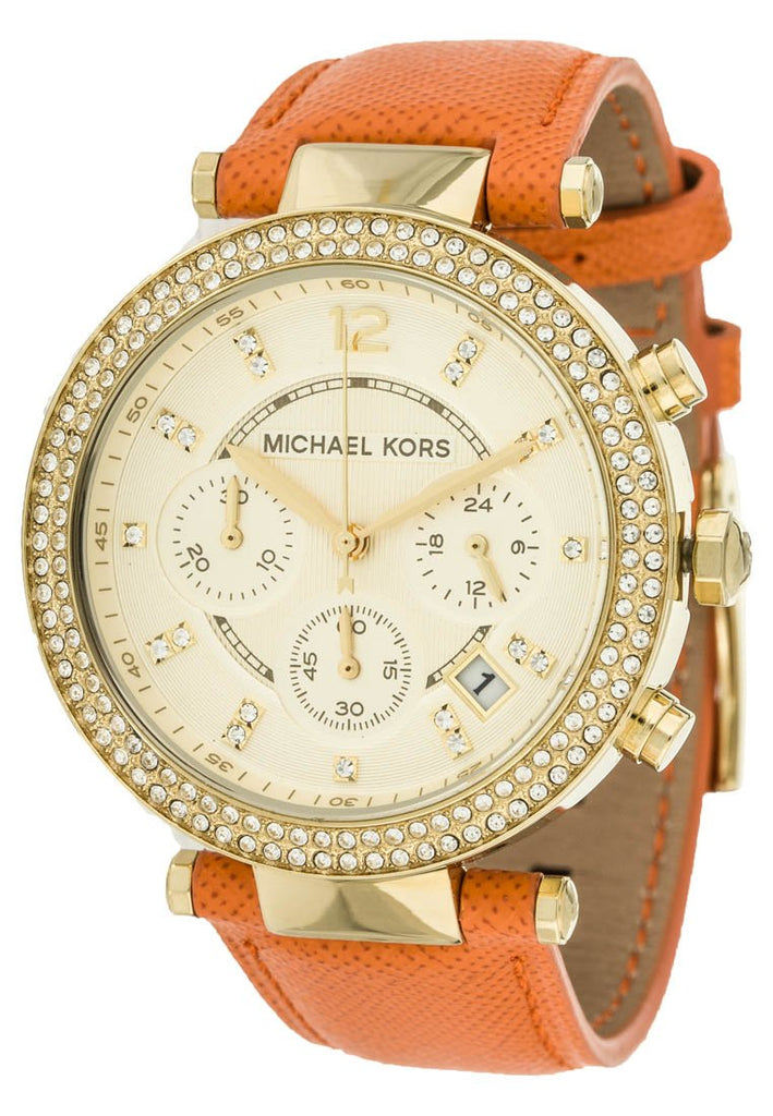 Michael Kors Parker Champagne Dial Orange Leather Strap Watch for Women - MK2279 Buy Now By Michael Kors