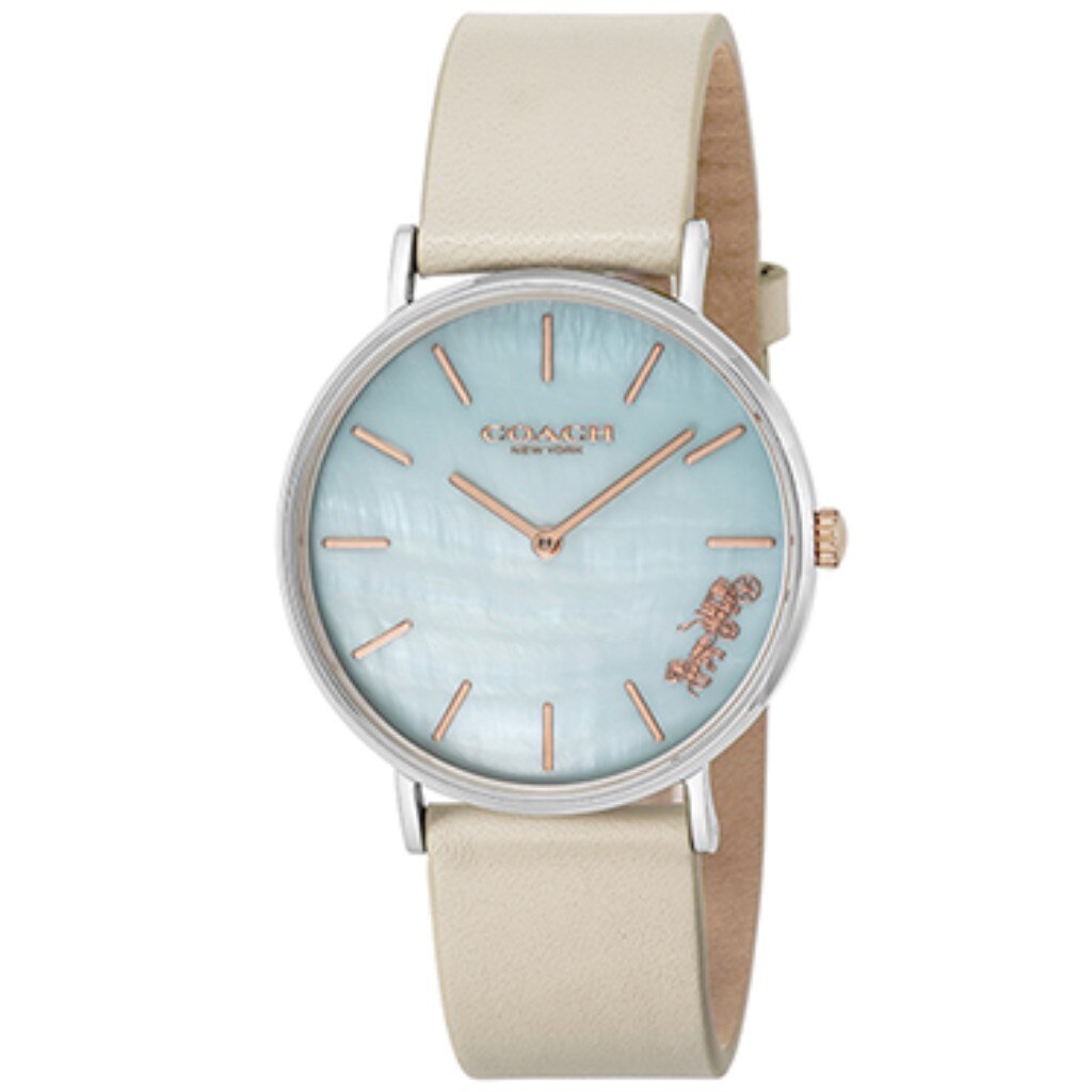 Coach Perry Blue Mother of Pearl Dial White Leather Strap Watch for Women - 14503270 Buy Now By Coach