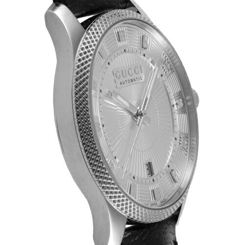 Gucci G Timeless Eryx Silver Dial Black Leather Strap Watch For Men - YA126338 Buy Now By Gucci