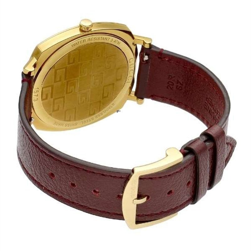 Gucci Grip Yellow Gold Dial Maroon Leather Strap Unisex Watch - YA157411 Buy Now By Gucci