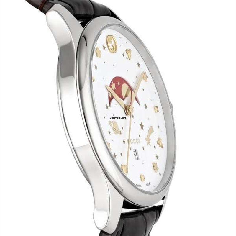 Gucci G-Timeless Sapphire Crystal White Dial Black Leather Strap Unisex Watch - YA126325 Buy Now By Gucci
