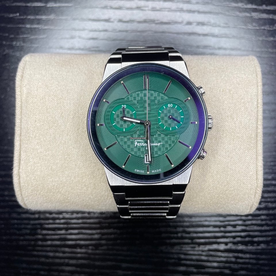 Salvatore Ferragamo Sapphire Chrono Green Dial Silver Steel Strap Watch for Men - SFME00421 Buy Now By Salvatore Ferragamo