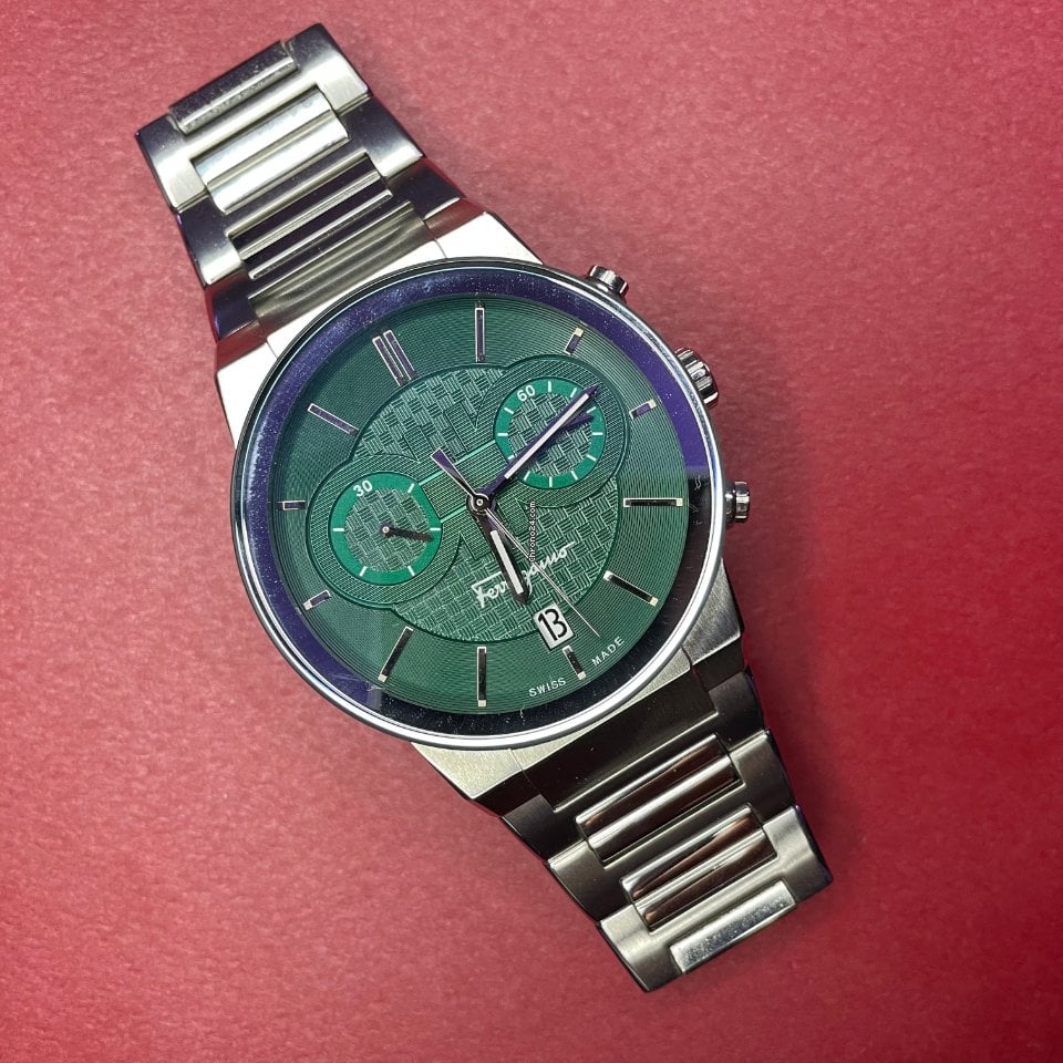 Salvatore Ferragamo Sapphire Chrono Green Dial Silver Steel Strap Watch for Men - SFME00421 Buy Now By Salvatore Ferragamo
