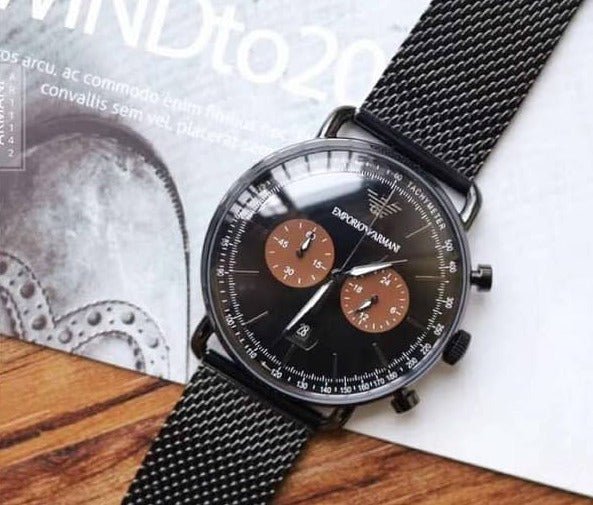 Emporio Armani Aviator Black Dial Black Mesh Bracelet Watch For Men - AR11142 Buy Now By Emporio Armani