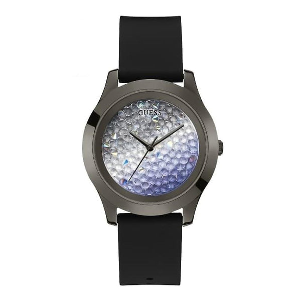 Guess Crush Crystals Silver Dial Black Rubber Strap Watch for Women - W1223L4 Buy Now By Guess