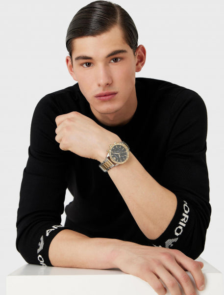 Emporio Armani Analog Chronograph Black Dial Two Tone Steel Strap Watch For Men - AR11521 Buy Now By Emporio Armani