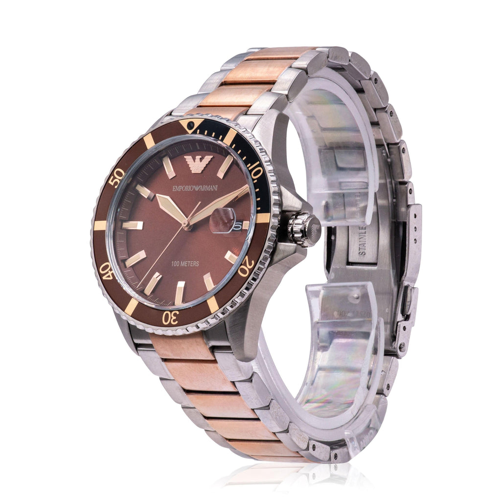 Emporio Armani Diver Quartz Brown Dial Two Tone Steel Strap Watch For Men - AR11340 Buy Now By Emporio Armani