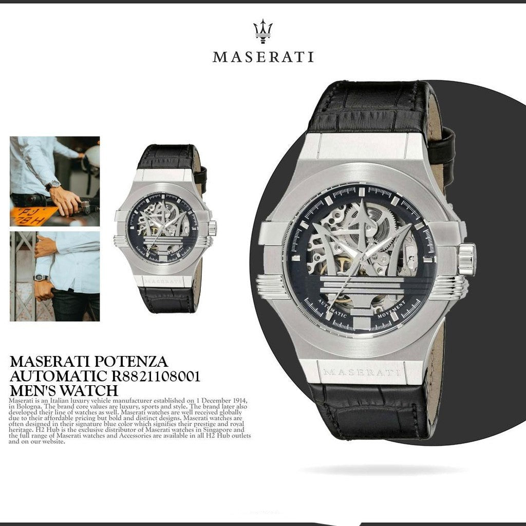 Maserati Potenza Automatic Black Dial Black Leather Strap Watch For Men - R8821108001 Buy Now By Maserati